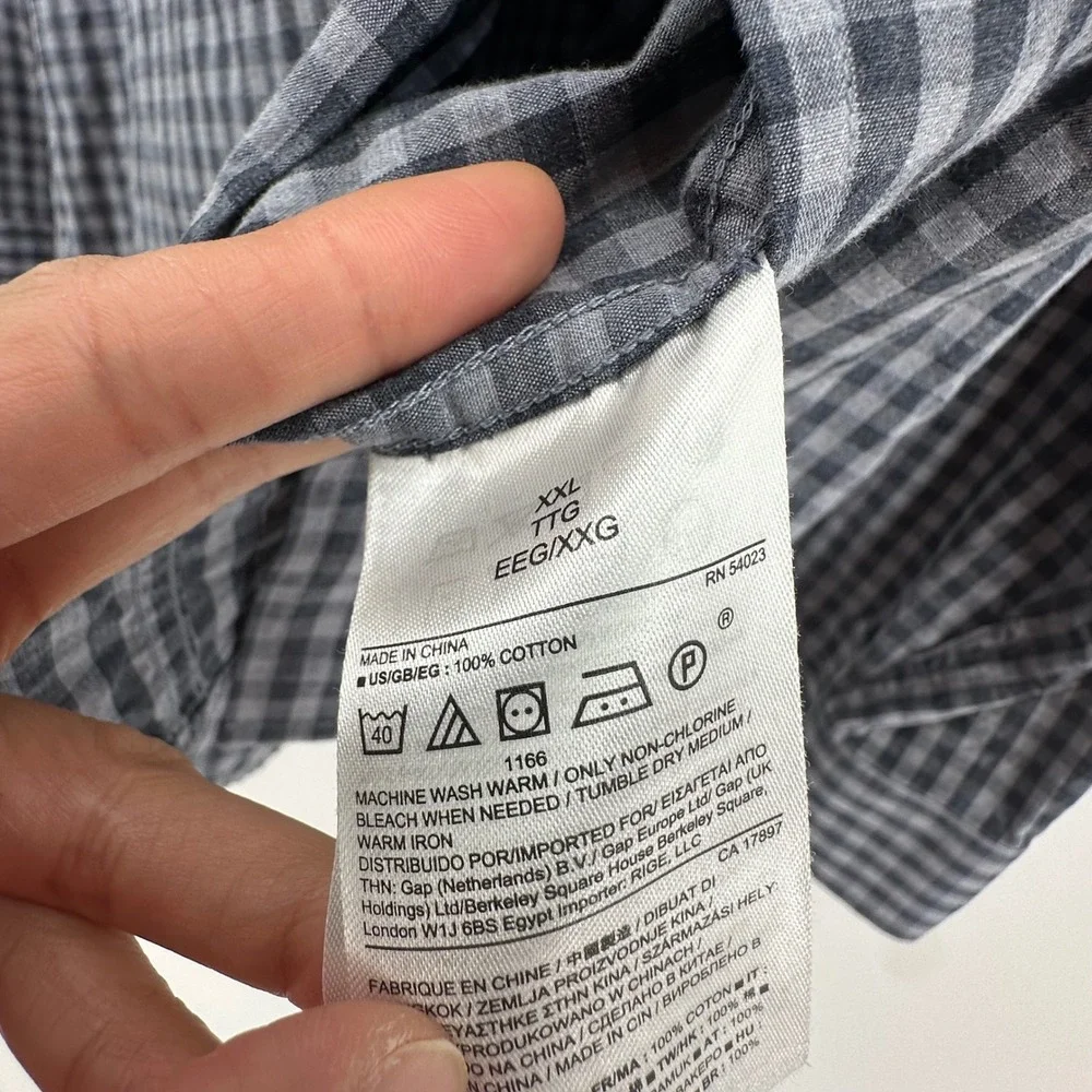 Banana Republic Soft Wash Slim Fit Shirt Mens XXL Grey Navy Gingham Check Cotton